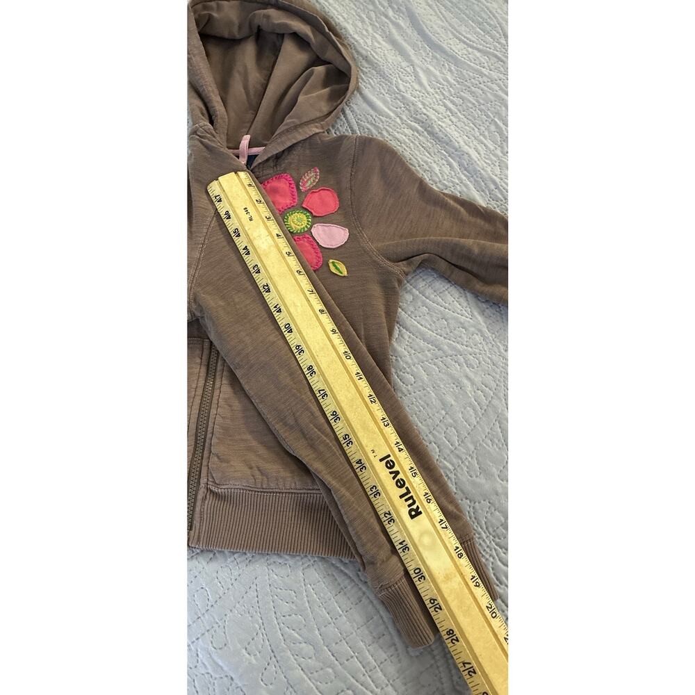Mini Boden Brown Hoodie Jacket with Pink Flower and Green Leaf Appliqué - Picture 10 of 10